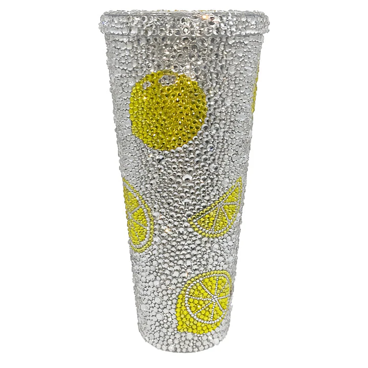 24oz Bling Rhinestone Glass Tumbler with Straw – Lemon Design